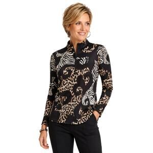 Chico's Animal Print Mock Neck Stretch Jacket Size 1 (US Medium) Leopard